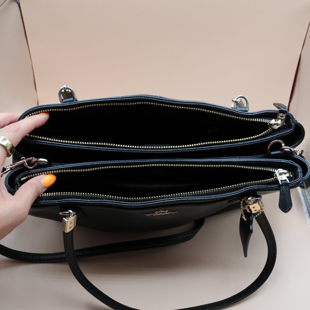 Coach Leather Tote Bag, Black/Gold - Picture 6 of 10